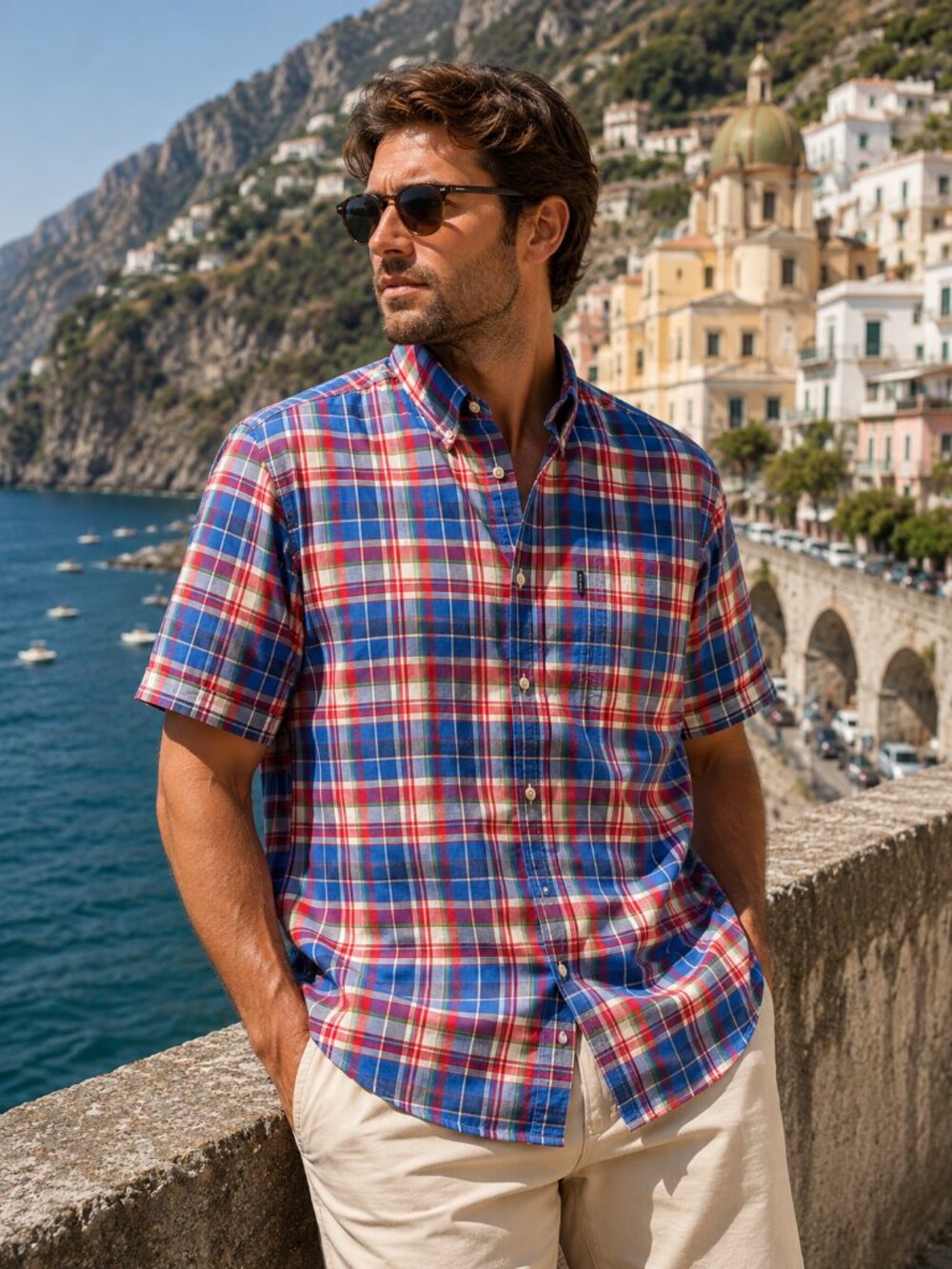 Barbour Tailored Fit Madras Plaid Short Sleeve Shirt Mens XL